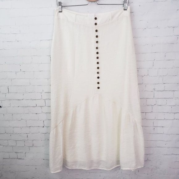 Wrangler Dresses & Skirts - Wrangler Western Maxi Skirt Size M Ivory Rodeo Ruffle Flowy Hem Buttons